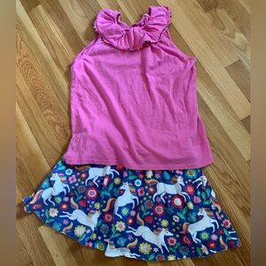 Mini Boden Girls’ 13-14Y Set: Pink PomTrim Tank & Rainbiw Unicorn Skort